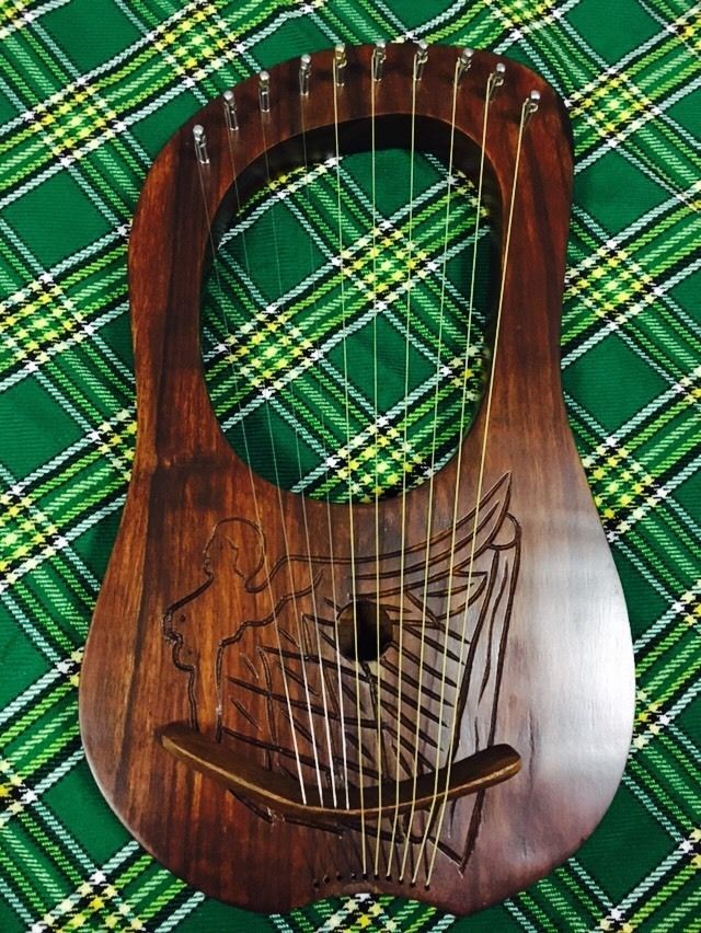 New Celtic Lyre Harp 10 Metal Strings Engraved Free Tuning Key & Case ...