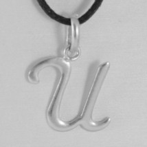 18K WHITE GOLD PENDANT CHARM INITIAL LETTER U, MADE IN ITALY 0.85 INCHES, 21 MM image 1