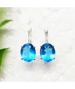 BLUE TOPAZ Earrings Lab-Created Gemstone 925 Sterling Silver Handmade Je... - $67.60