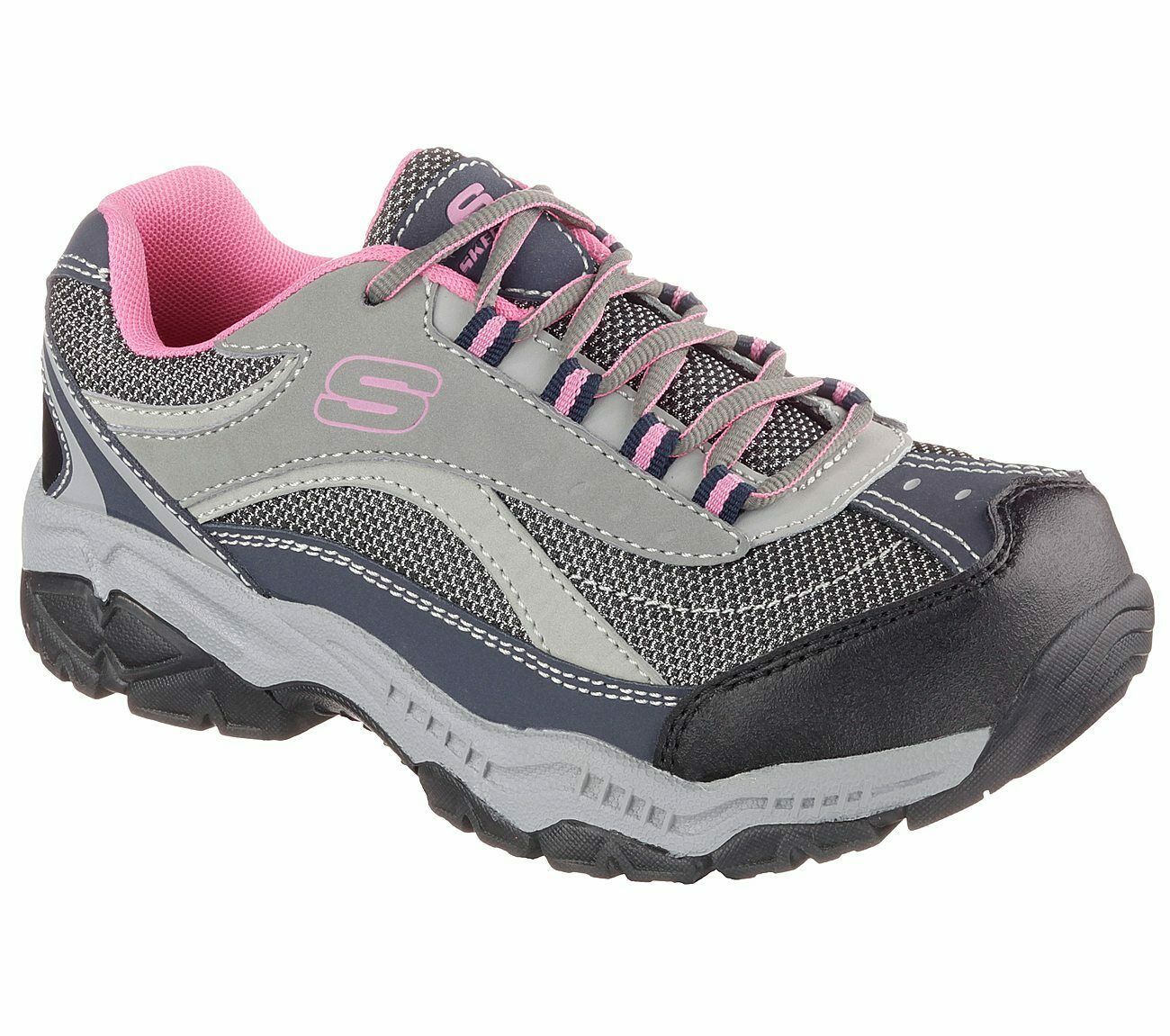 Skechers Work Shoes Gray Pink Women's Memory Foam Slip Resistant Steel