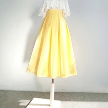 YELLOW Satin Polyester Pleated Midi Skirt Outfit Pleated Midi Party Skirt Plus image 2
