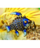 Vintage Fish Koi Articulated Chinese Charm Pendant Enamel Blue Gold   - $49.95