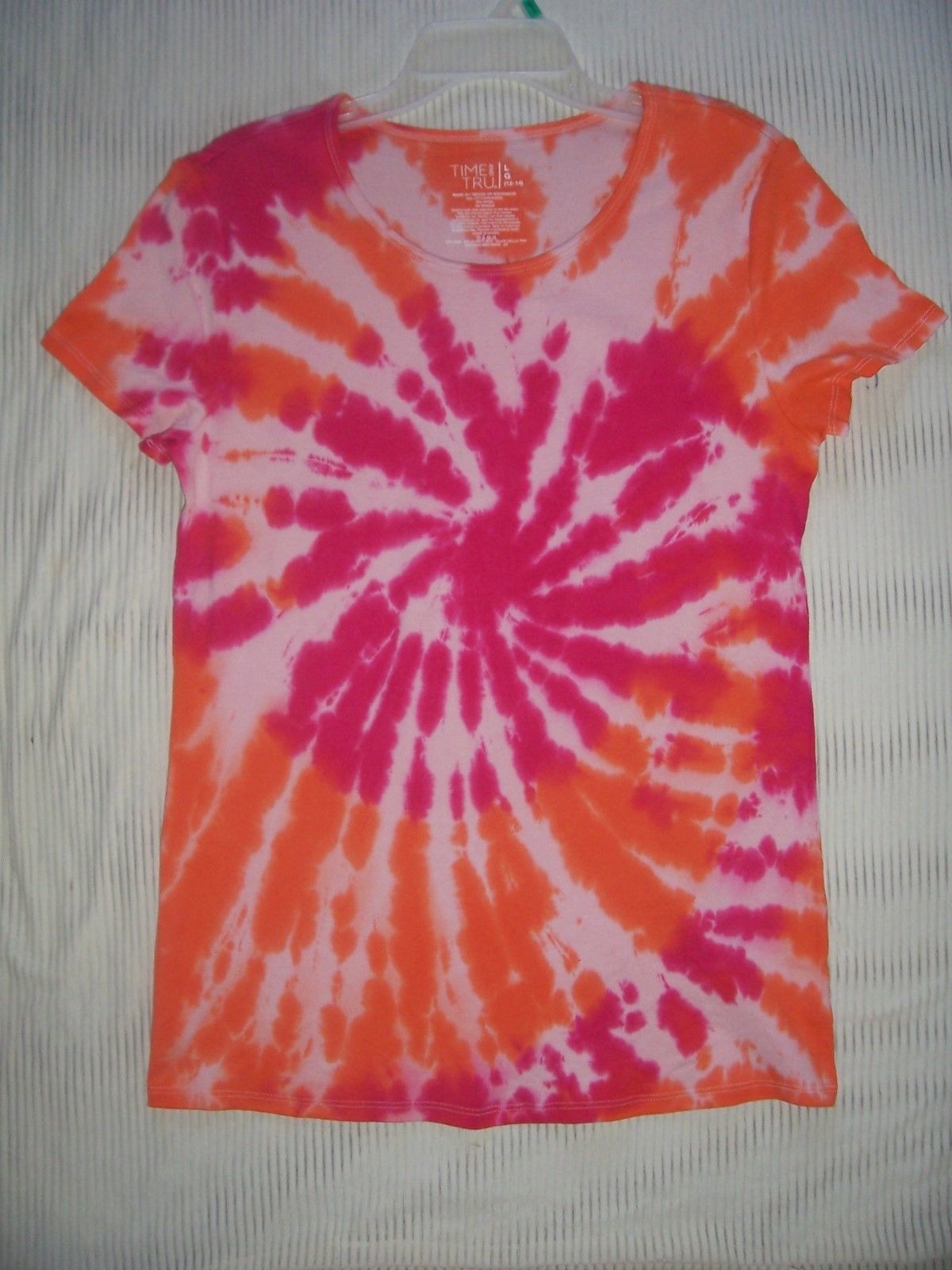 L T SHIRT TIE DYE HOT PINK ORANGE HIPPY 12 14 LG SHORT SLEEVE SCOOP NECK HOT Tops