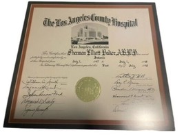 Vtg 1948 Los Angeles County Hospital Framed Certificate Doctor Intern Diploma image 2