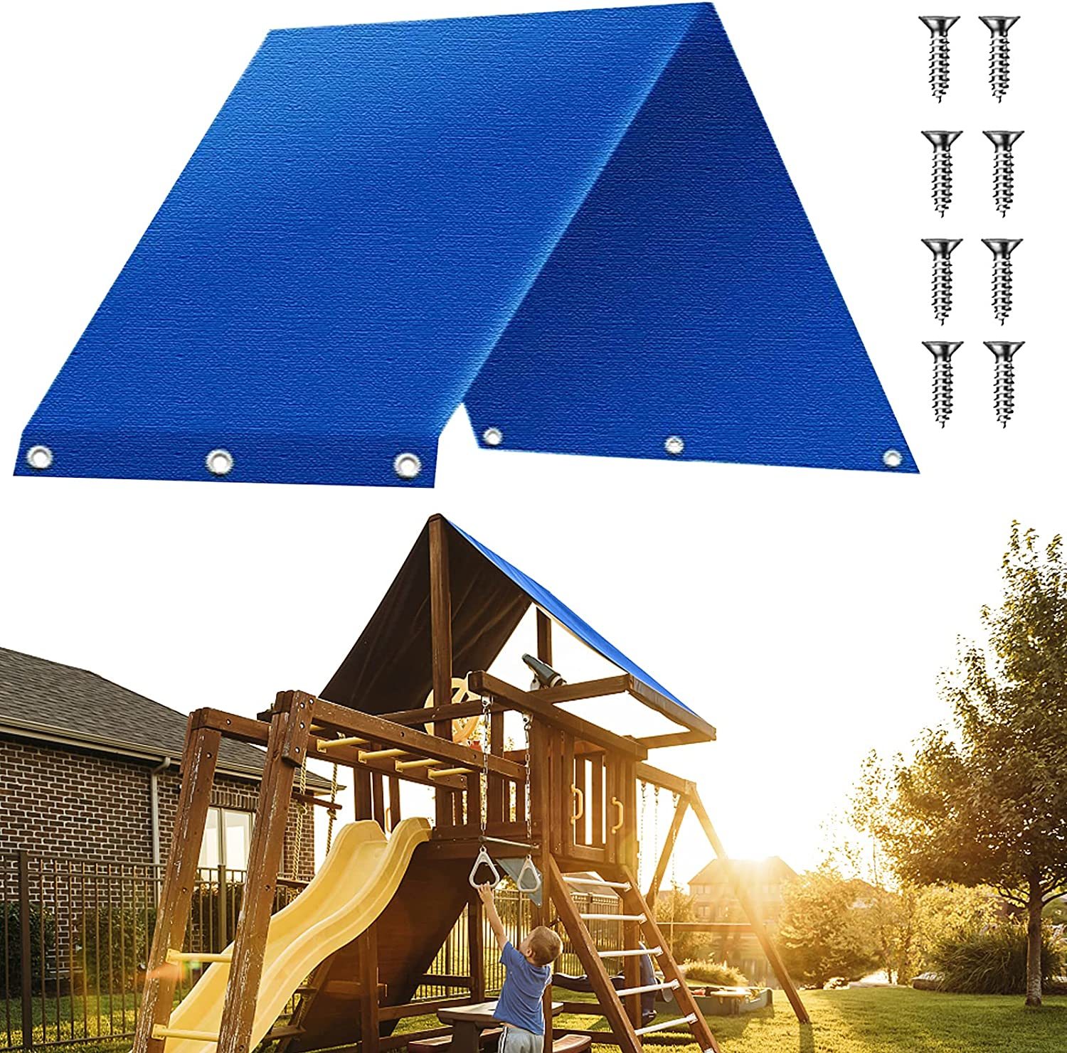 Outdoor Swing Playset Shade Tarp Replacement, 52 X 89 Inch Playground Roof Awnings & Canopies