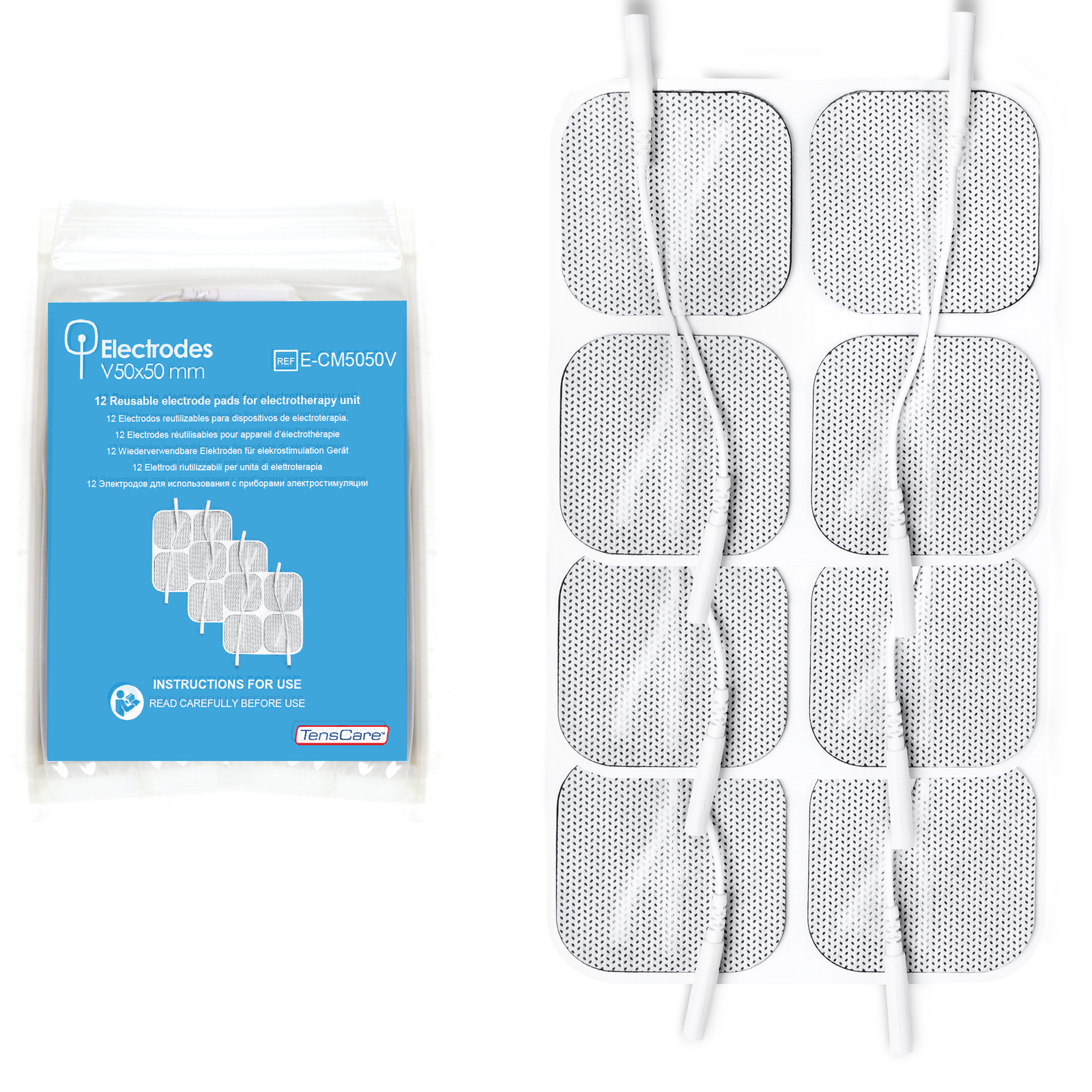 Value Pack! 50x50 mm Reusable Electrode Pads - Pack of 12 - Suitable ...