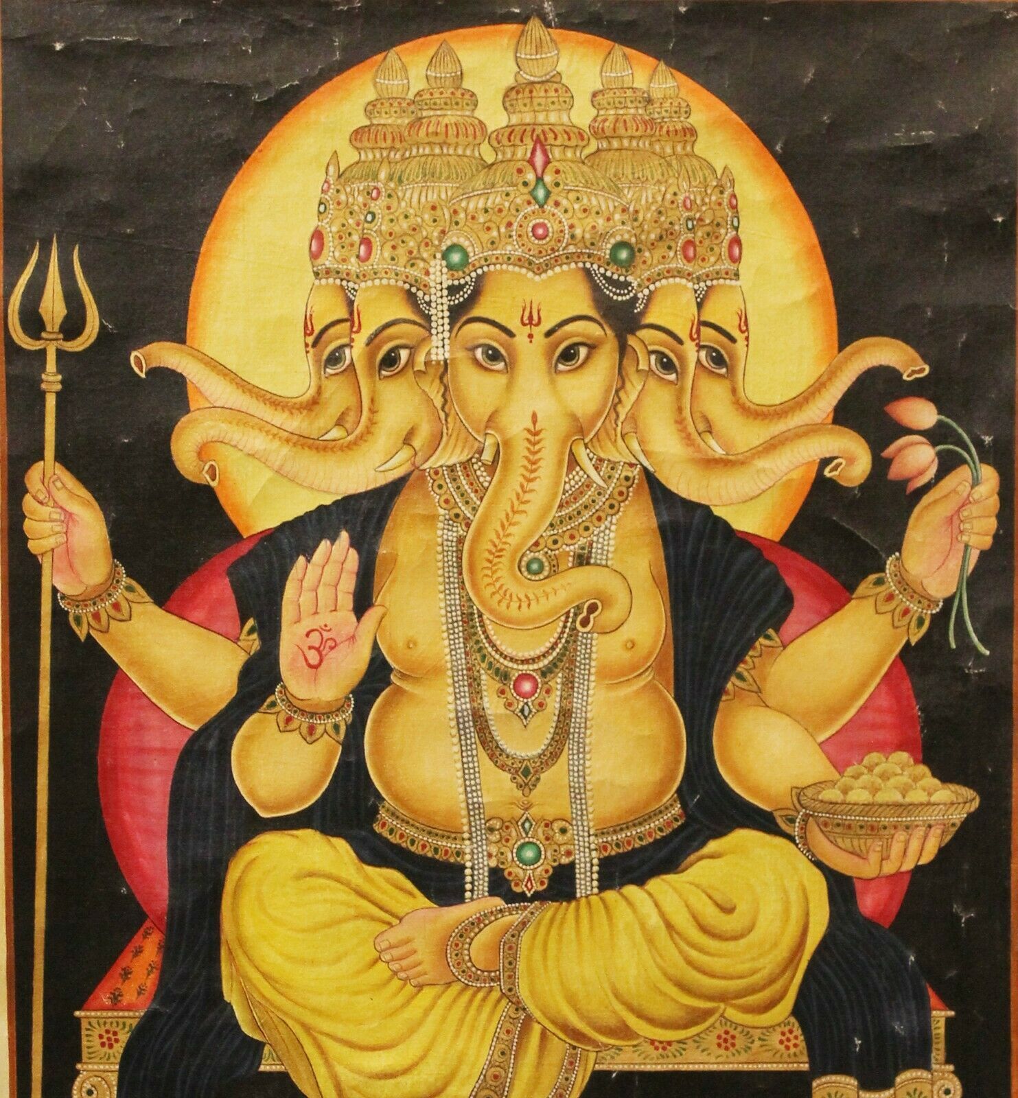 Handmade Painting On Canvas Lord Ganesha Home Decor Vintage Collectible