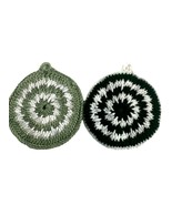 Set of 2 Handmade Crochet Trivets Pot Holders Wall Hanging Green White - $14.85