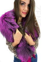 Silver Fox Fur Collar 55' (140cm) Fur Boa Saga Furs Bright Purple Fur Big Scarf  image 6