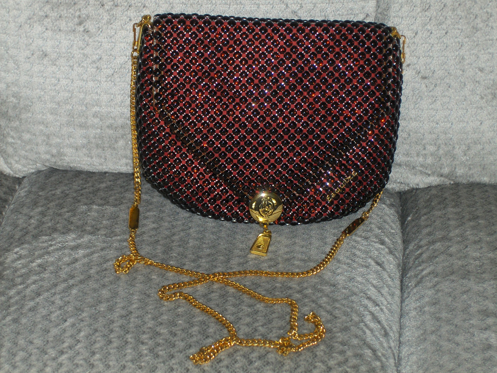 Esquire Collection Shoulder Bag Metallic Bead Purse Red Handbag Tote Sparkle Women