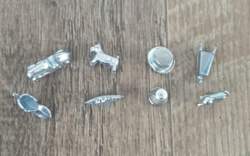 replacement monopoly play pieces dog shoe iron wheelbarrow thimble car token hat