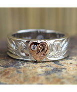 Hawaiian Silver Rose Gold Plated Scroll Heart CZ Wedding Ring Band 6mm S... - $50.91+