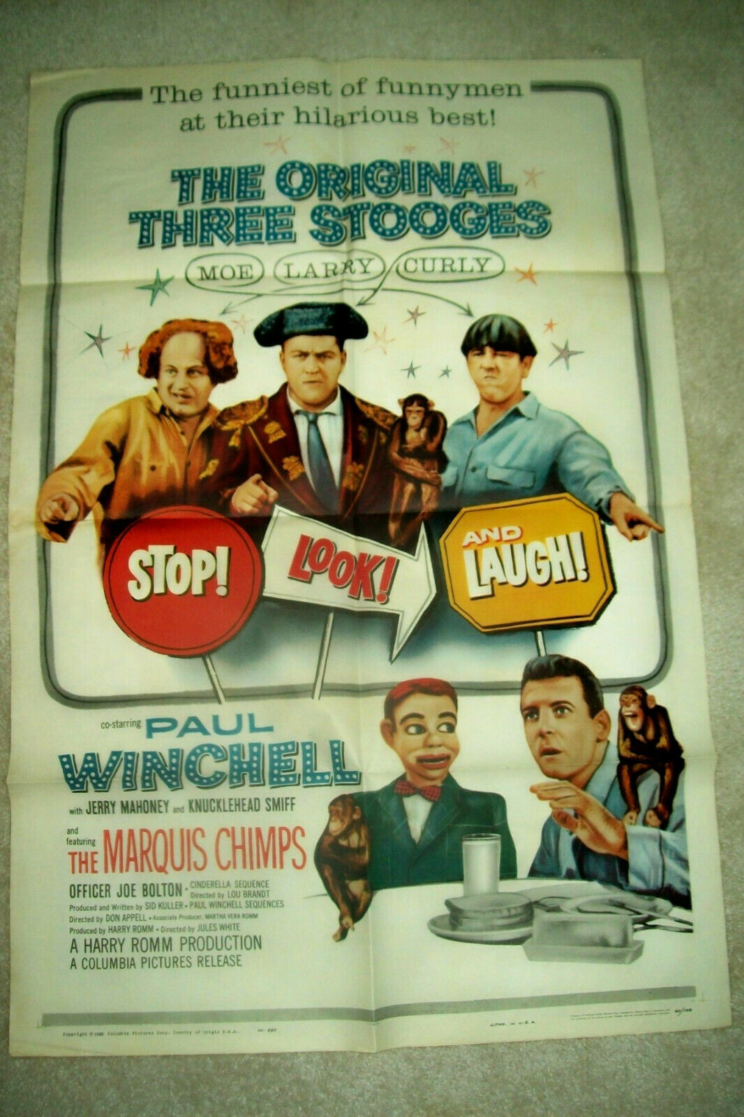 Original 1960 Three Stooges One-Sheet Movie Poster for 