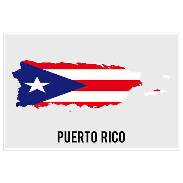 Puerto Rico Flag With Country Shape Wall Art Poster - Posters & Prints