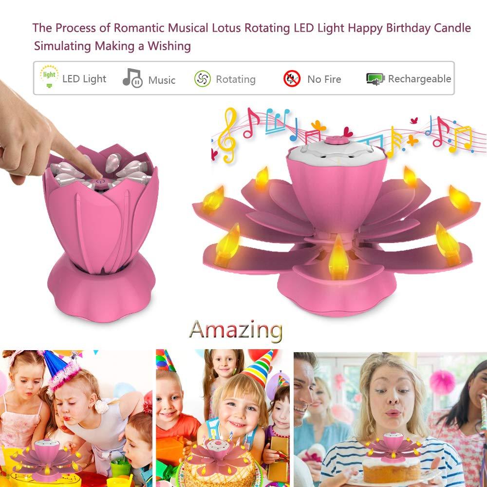 Flameless LED Birthday Candles, Musical Lotus Rotating LED Birthday
