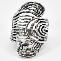 Bohemian Inspired Silver Tone Connected Geometric Loops Filigree Statement Ring image 1
