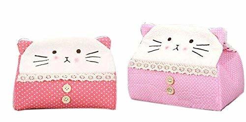 PANDA SUPERSTORE Set of Two Lovely Fluffy Cat Fabrics Tissue Holder Foldable (Ra