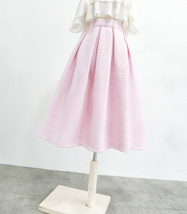 Women Winter PINK Midi Pleated Skirt Woolen Pink Pleated Party Skirt Plus Size  image 3