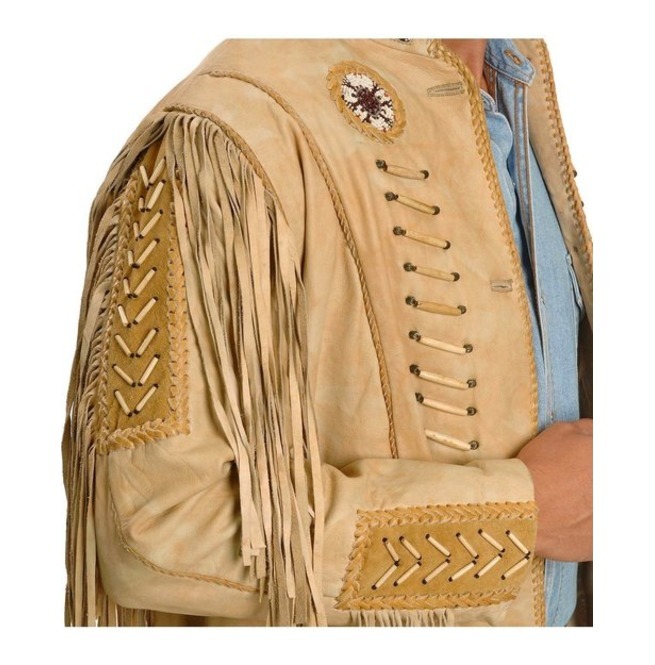 Handmade Cowboy Jackets, Men's New Cowboy Style Beige Suede Tassels