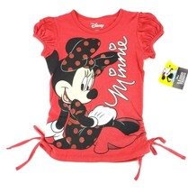 Disney Sz S (6/6X) Minnie Mouse Girls T-Shirt Red Stretchy Graphic T with Ties - $7.96