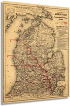 1886 State of Michigan Map - Vintage Map of Michigan Wall Art showing the Toledo - $34.99+