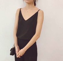 Women Sleeveless Strap Tank Top Camisole V Neck Chiffon Tanks Solid Loose Shirt  image 5