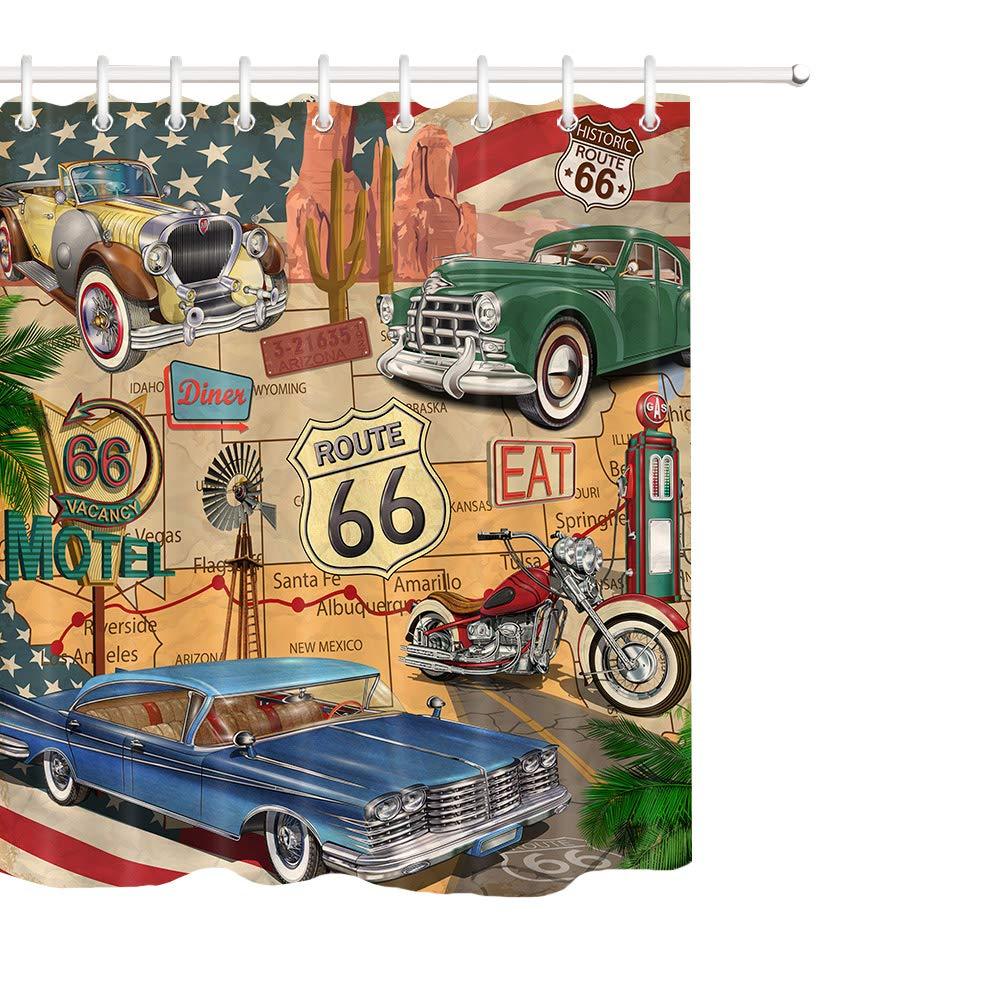 LB Antique Car Shower Curtain,Old Classic Car Theme American Vintage