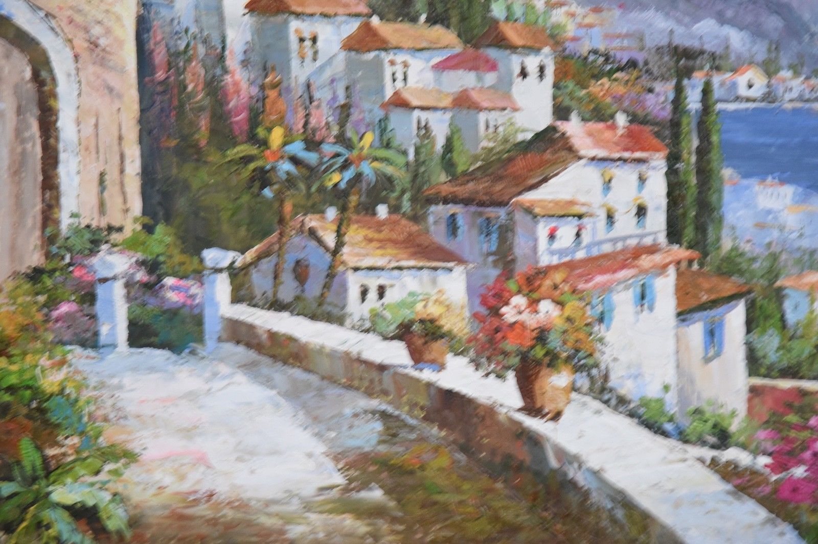 Original Rossini Oil Canvas Italy Landscape Sea Listed Artist Signed 24