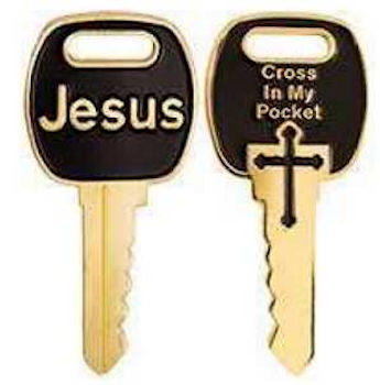 Brass Jesus Keys with Cross in My Pocket for My Key Ring Set of 2