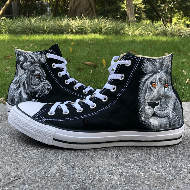Custom Converse Lion King Hand Painted Shoes High Top Black Canvas Sneakers Gift