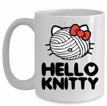 Knitting Mug Gift Hello Knitty Cat Kitty Face Yarn Mom Grandma Aunt Chri... - $18.95