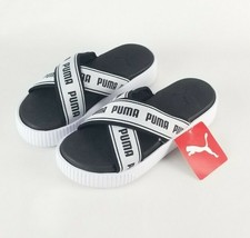 Puma Platform Slide Sandals 380677-01 White/Black Tape Womans Sz 7.5 New - $31.91