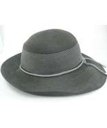 Calvin Klein Womens Black Straw Hat Wide Brim Silver Threads Medium Large - $15.14