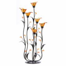Large Orange Amber Calla Lily Beautiful Candleholder Votive Tealight Centerpeice - $69.95