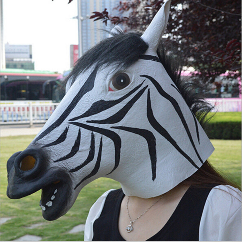Zebra Head Mask Rubber Latex Animal Costume Full head Mask Halloween