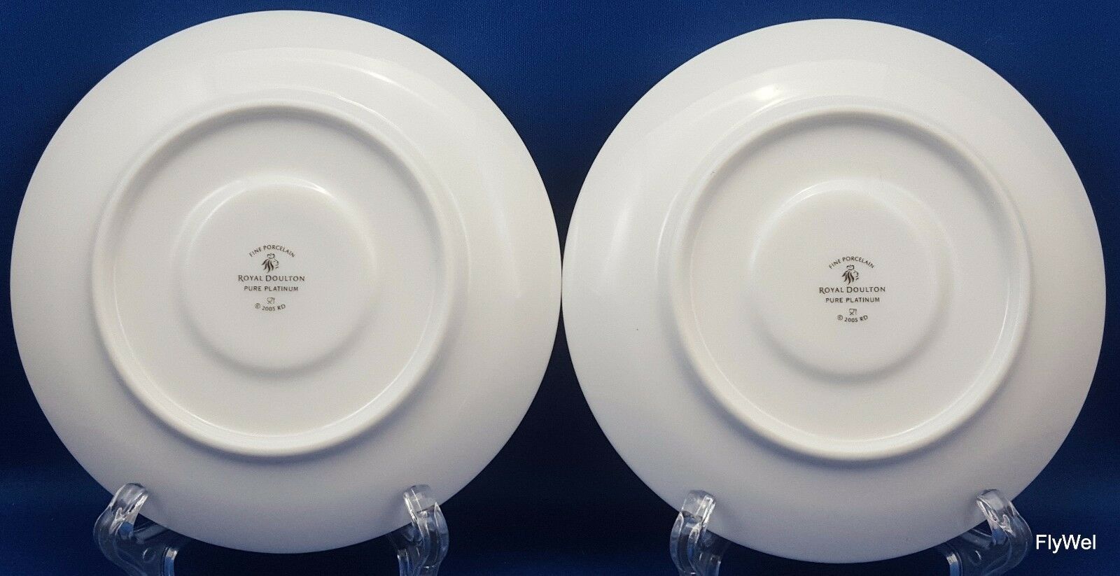 Royal Doulton Pure Platinum Cups and Saucers Set of 2 White Double Platinum Trim Royal Doulton