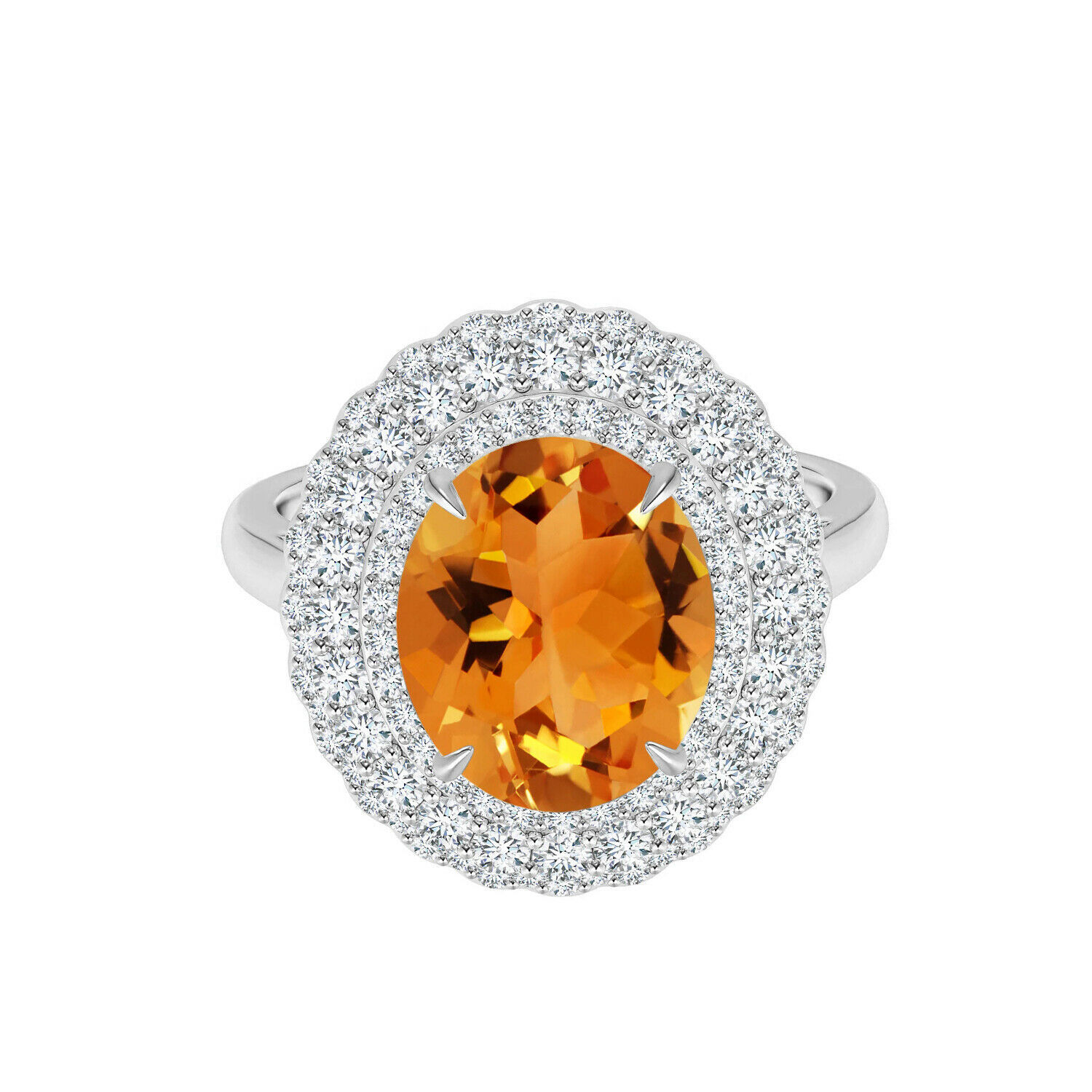 1.0 Cts Oval Citrine Cocktail Ring with Triple Solitaire Accents 10K White Gold