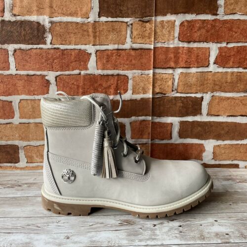 Timberland Women's 6-Inch Premium Waterproof Boots Light Grey Nubuck, Size 10 Medium