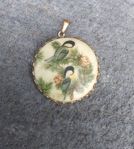 Painted Porcelain Brids in Pine Nature Holiday Vintage  Pendant - $42.00