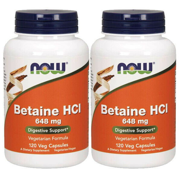 NOW Foods BETAINE HCL 648mg Pepsin 2X120 Cap Hydrochloride HCI