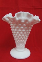 Vintage Fenton Art Glass Ruffled Milk Glass Hobnail Ruffle Edge Vase 5 1/2&quot; - $24.75