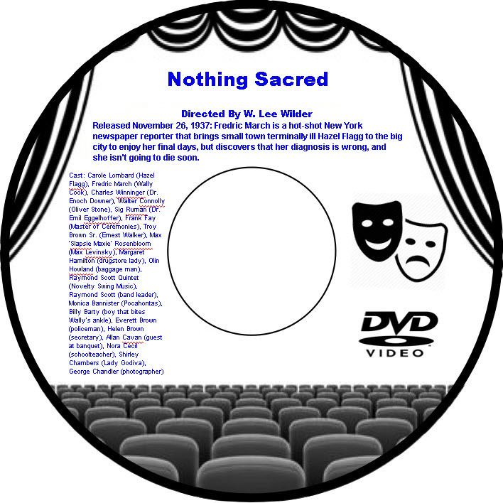 Nothing Sacred 1937 DVD Film Screwball comedy W. Lee Wilder Carole Lombard Fredr