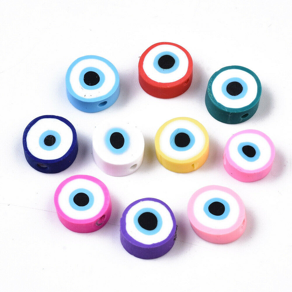 10 Polymer Clay Evil Eye Beads Assorted Lot 11mm to 12mm Mixed Jewelry Supplies