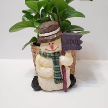 Vintage Snowman Planter, Christmas Plant Pot, Holiday Snow Man with Noel Sign image 1