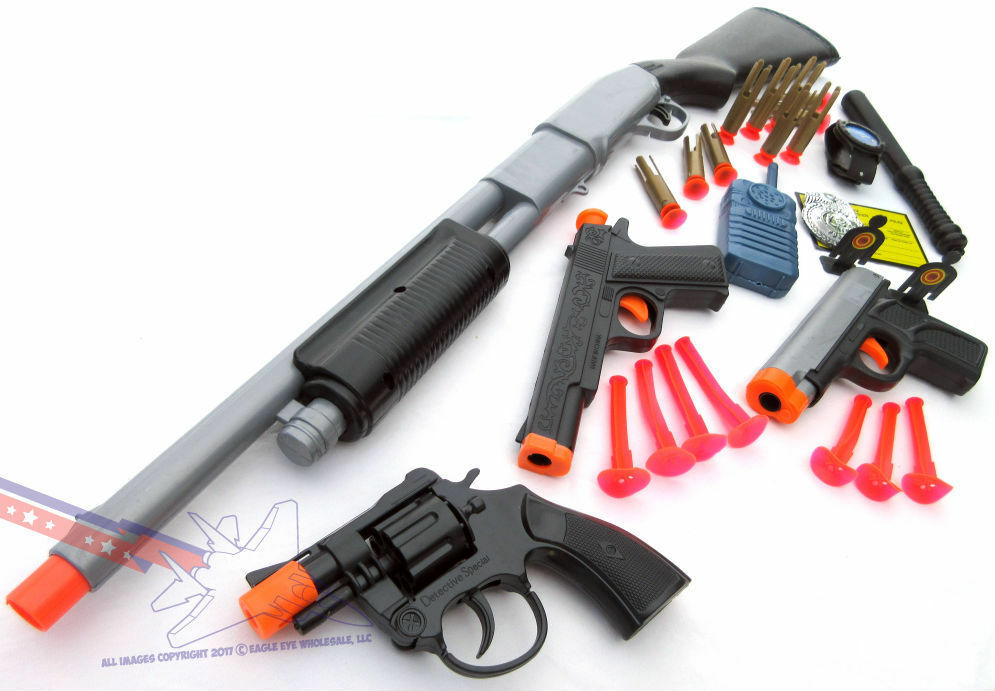 4x Toy Guns Military Pump-action Shotgun & 2x 9mm Dart Guns Revolver 