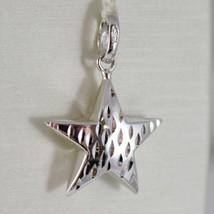 18K WHITE GOLD ROUNDED STAR PENDANT CHARM 26 MM WORKED & SMOOTH, MADE IN ITALY image 1