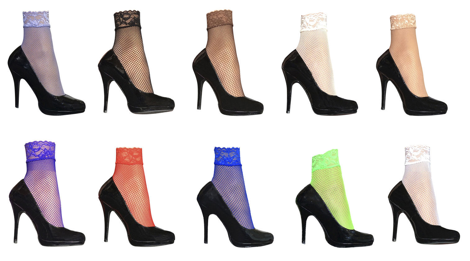 Image of Pairs Womens Sexy Bright Colorful Low Cut Fishnet Ankle Socks with Lace Trim