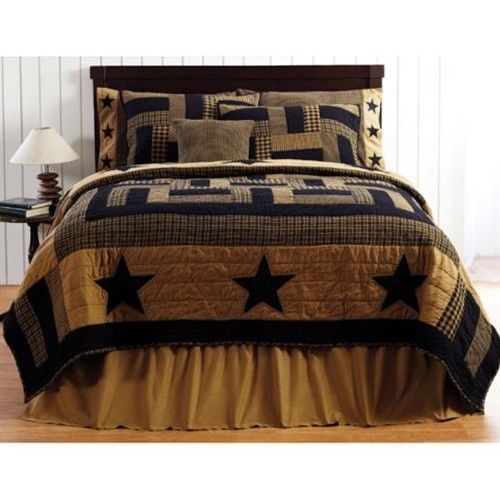 country primitive black & tan plaid stars DELAWARE handquilted QUILT or SHAMS