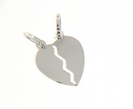 18K WHITE GOLD DOUBLE BROKEN HEART PENDANT CHARM ENGRAVABLE MADE IN ITALY image 1
