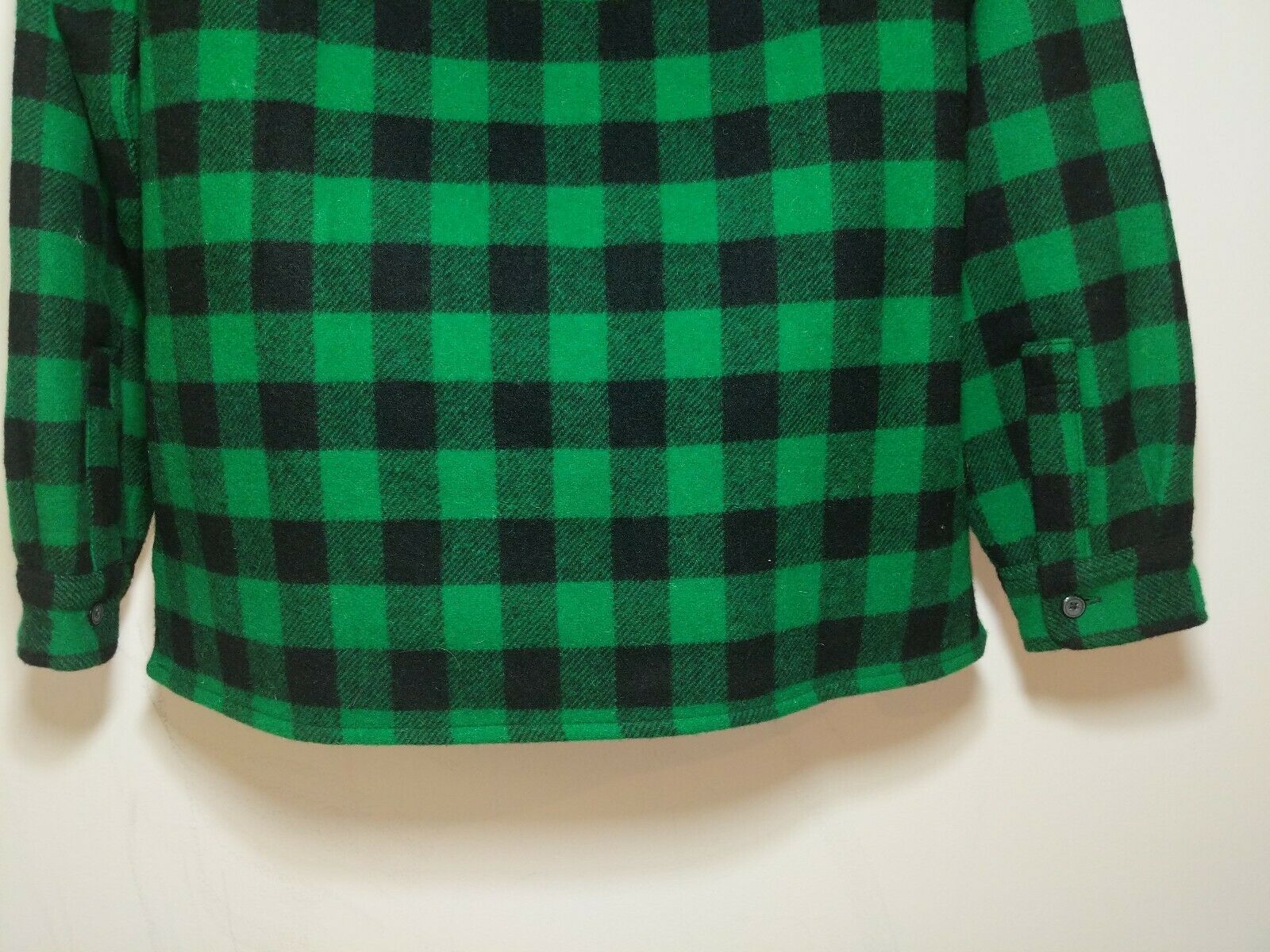 LL Bean Wool Hunting Jacket Green Buffalo Plaid Check Quilted Lined
